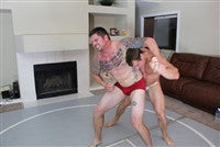 Clint Frey headlock tattoos abs thighs