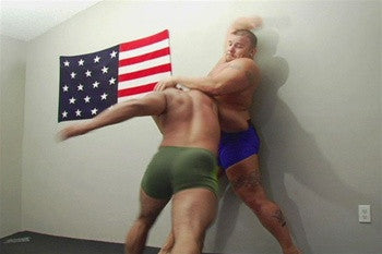 Los pins Dusty on wall grapple wrestling thighs