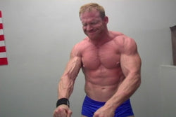 Dev bodybuilder flexing chest pecs arms big biceps abs
