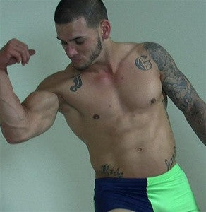 Troy Nelson bicep flex big pecs abs wrestler tattoos