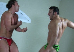 Cameron Mathews and Rocky Brick spar wrestle arms pecs biceps