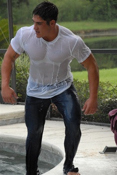 cameron matthews flexing posing tshirt jeans chest pecs arms