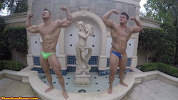 Steel (Joey Sullivan) and Eagle do biceps bodybuilder poses