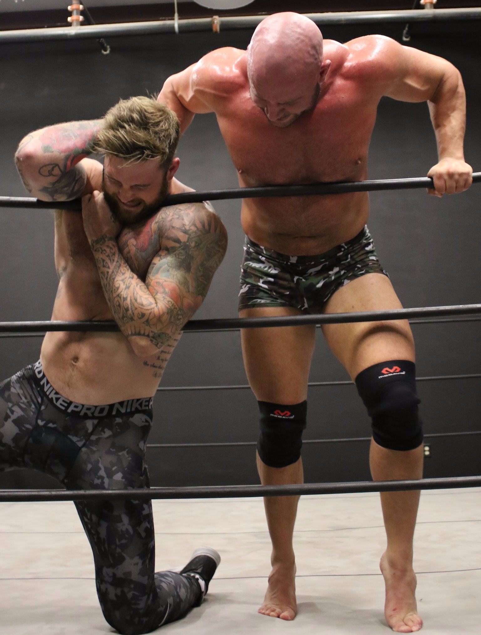 Brute pins Viking against the ropes on thunders arena