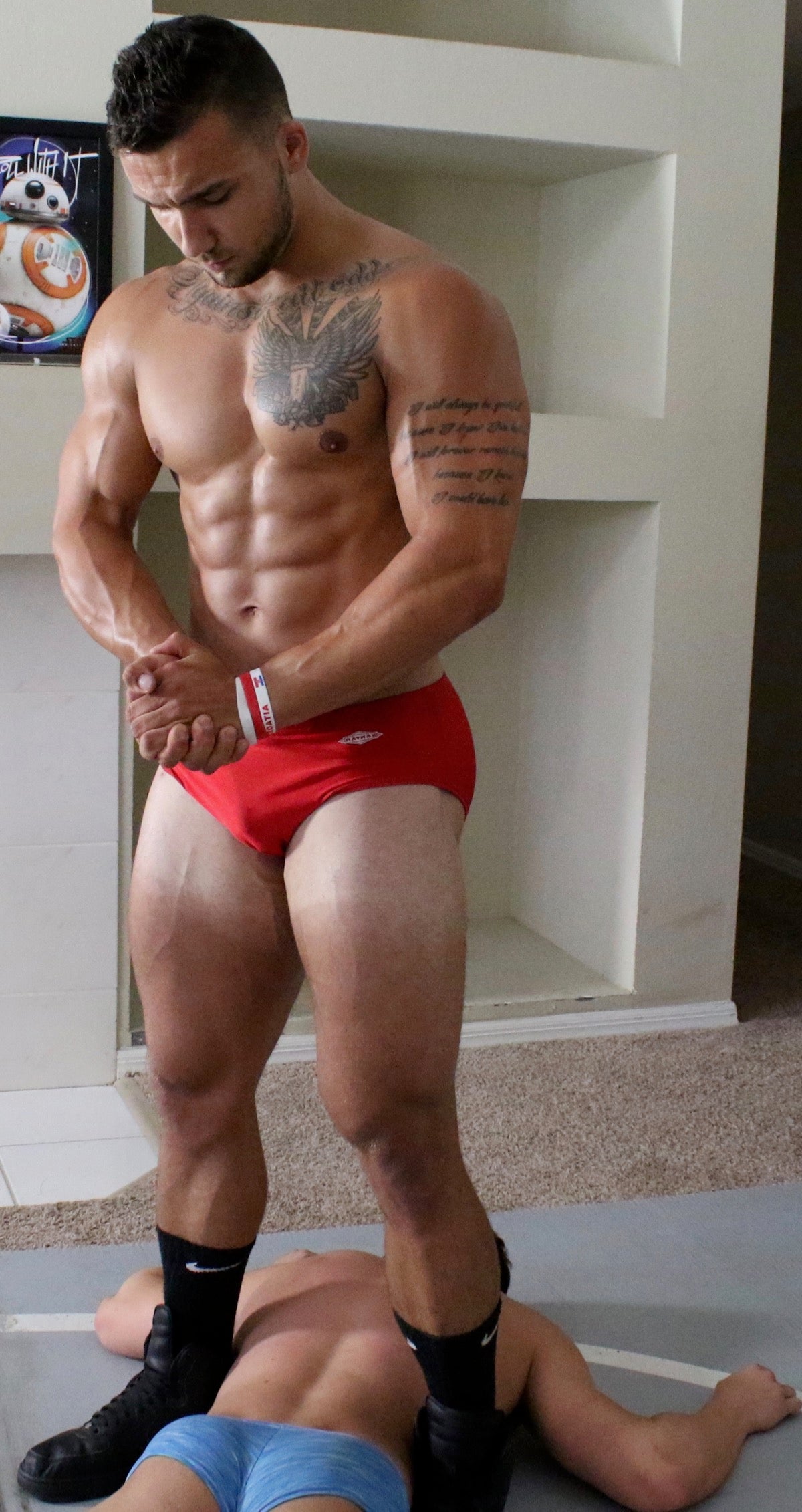 body builders flexing