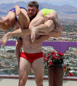 Ass grab speedo Rooftop pool wrestling 