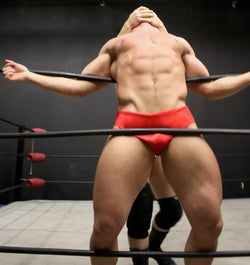 Joey King stretches Casons abs over the ropes at Thunders Arena Wrestling  