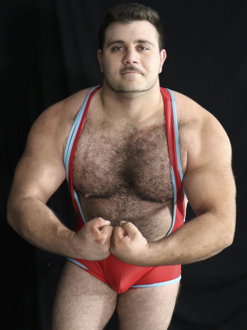 Adam Bryant pecs chest flexing arms biceps bodybuilder hairy