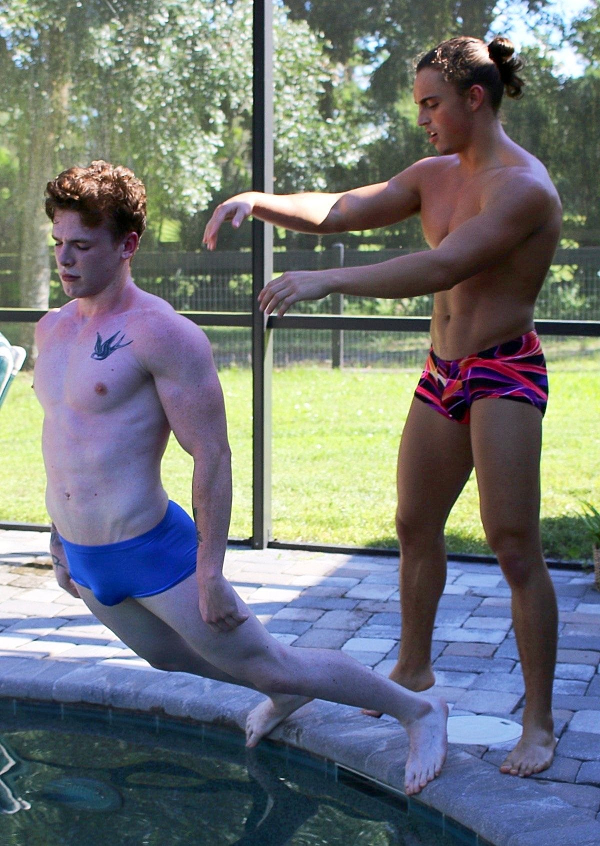 Jack Beaver pushes Kid Thing into the water at Thunders Arena Wrestling. 