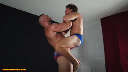 Stallion choke lifts Scrappy at Thunders Arena Wrestling. 