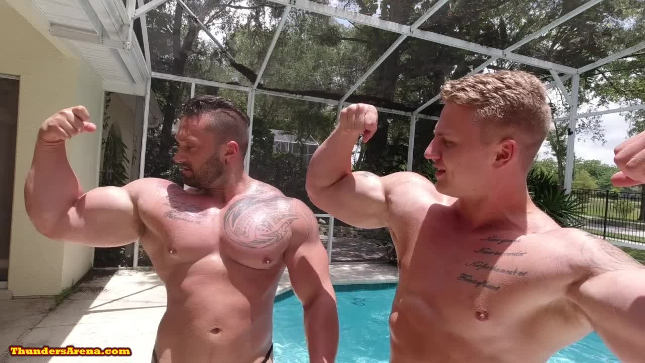 Victory Flexing poolside