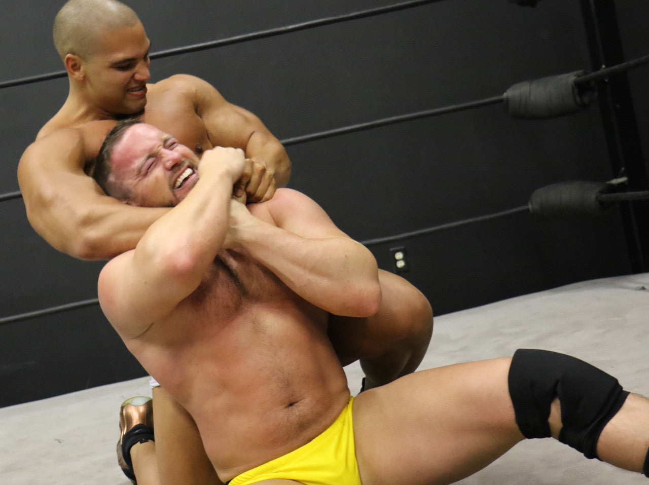 Dozer headlock on Joey King big arms abs