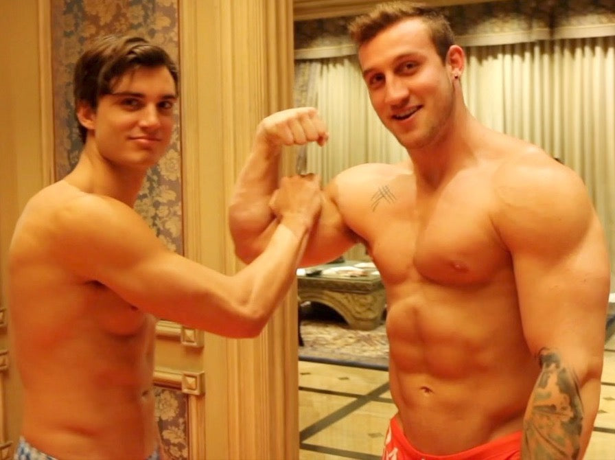 body builders flex for each other