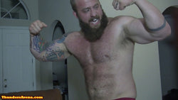 Bear Frey double bicep flex pecs abs