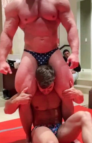 Steel puts Loki into a head scissors at Thunders Arena Wrestling. 