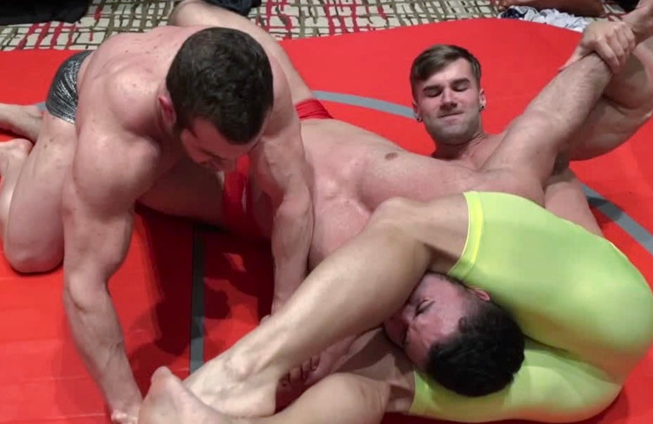 Loki puts Gino into a head scissors at Thunders Arena Wrestling.