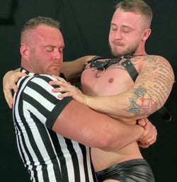 Mark Muscle bear hugs Dom Knight at Thunders Arena Wrestling. 
