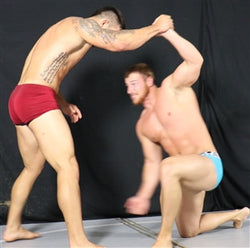 Anarchy and Frey grapple wrestle big biceps arms pecs chest abs