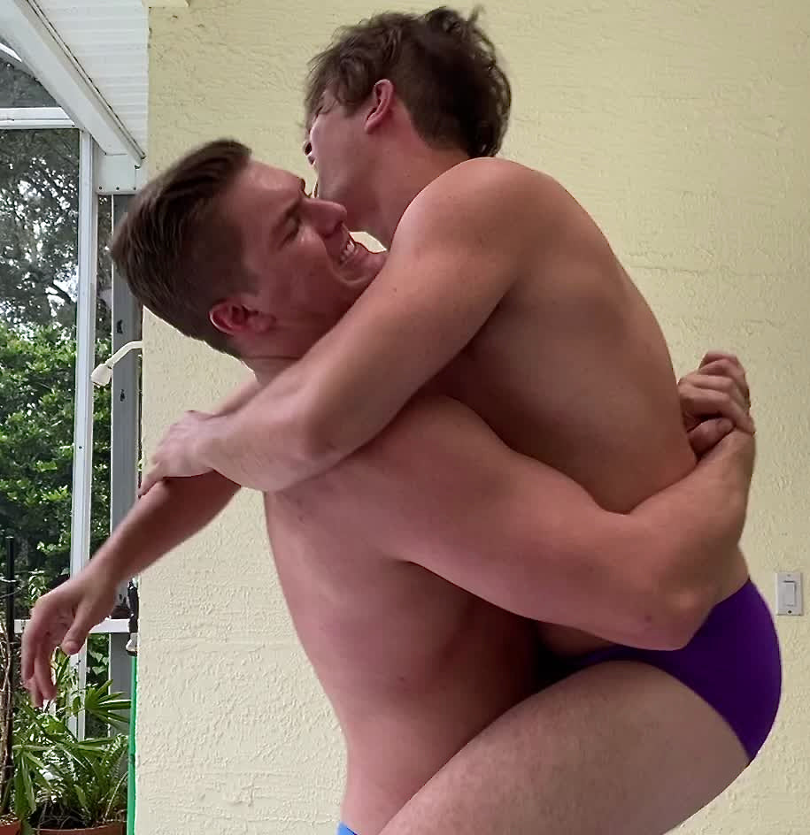 Texas bear hugs Van Acker at Thunders Arena Wrestling. 