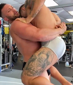 Bearhug lift in gym