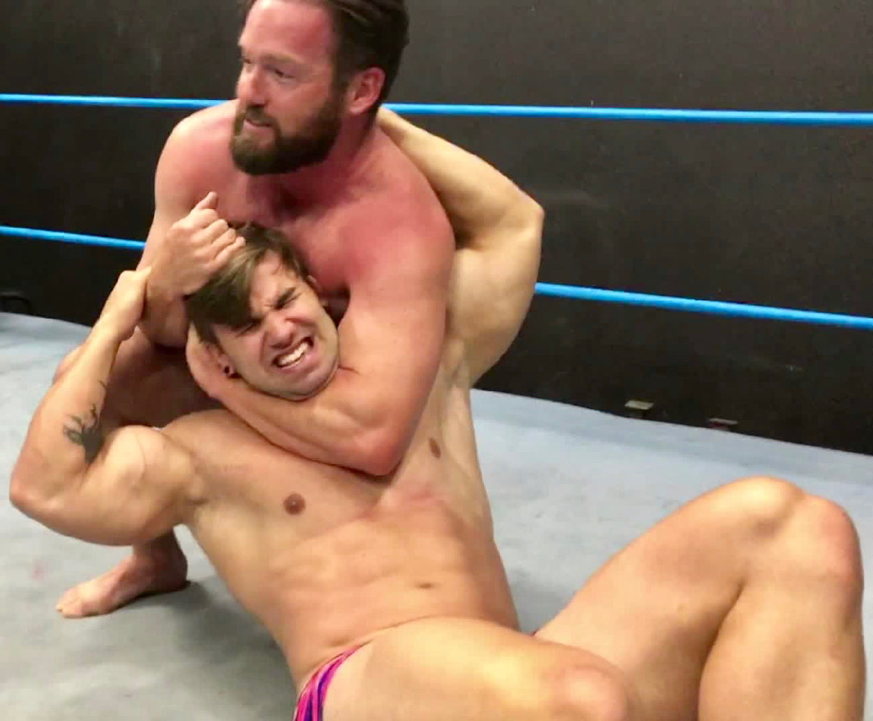 Joey King puts Loki into a head lock at Thunders Arena Wrestling. 