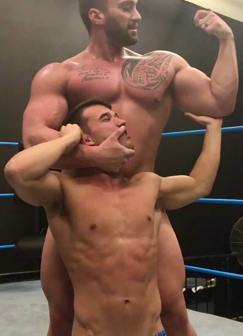 Stallion puts Kasee into a sleeper at Thunders Arena Wrestling.