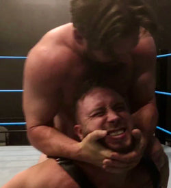 Joey King puts Dom Knight into a camel clutch at Thunders Arena Wrestling. 