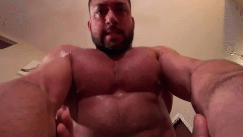 Bodybuilder choking GIF