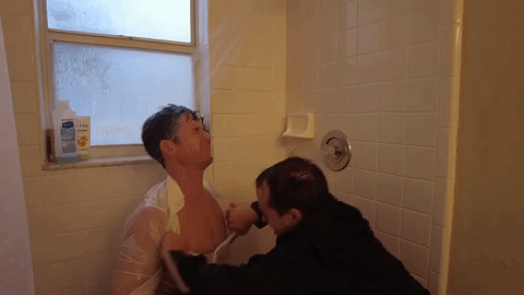 Joey ripping Brixs shirt in the shower