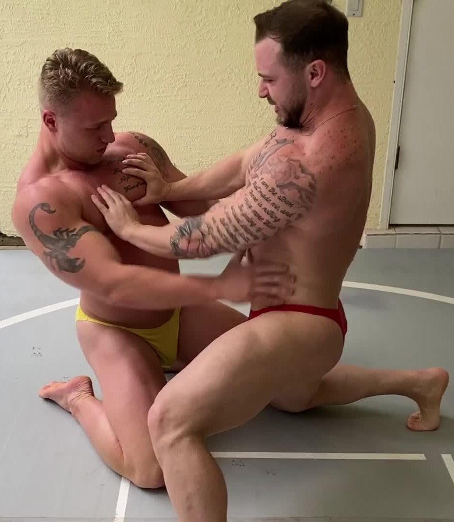 Iceman18 gives Dom9 a peck claw at Thunders Arena Wrestling.  