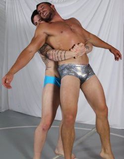 muscular men bear hugging each other thunders wrestling 