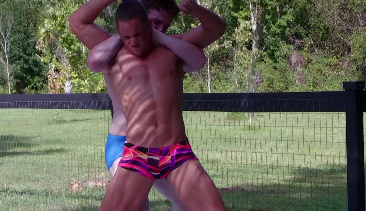 Kid Thing puts Jack Beaver into a full nelson at Thunders Arena Wrestling. 