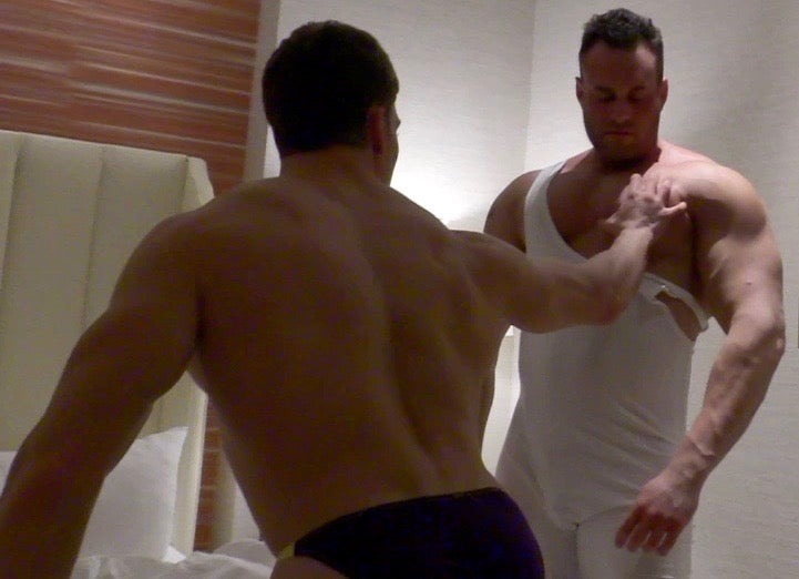 Scrappy worshipping Mark Muscles pecs at Thunders Arena Wrestling 