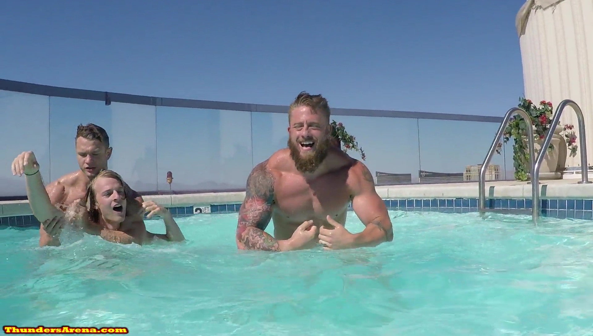 Steel TAK Bear flexing biceps pecs chest pool